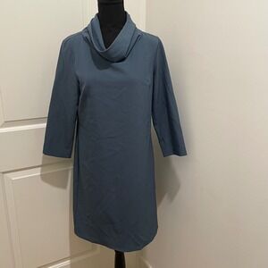 NWT Estelle and Finn Cowl Neck Dress Teal Blue 3/4 Sleeve Sheath Made in NY 4
